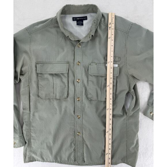 ExOfficio Air Shirt Mens L Long Sleeve Roll Tab Vented Pockets Green Fishing L - Picture 9 of 9
